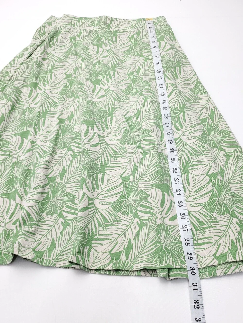 Pact Green/Cream Jade Palms Leaf Print Fit And Flare Midi Skirt Travel Size L